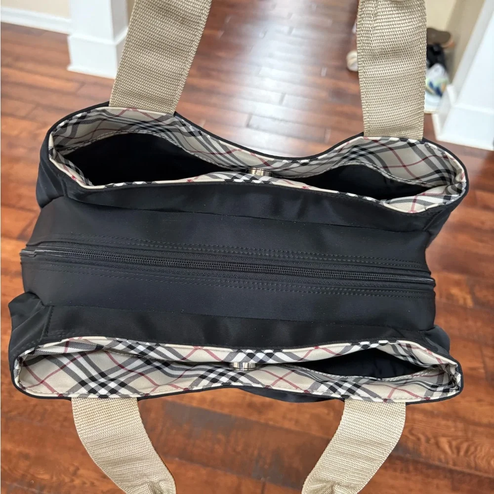 Burberry Black Canvas Tote/ Tan Leather Handles with Nova Check Bottom/Interior - Picture 7 of 16